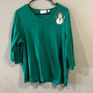 - Quacker Factory Snowman 3/4 Sleeve Top in Size L